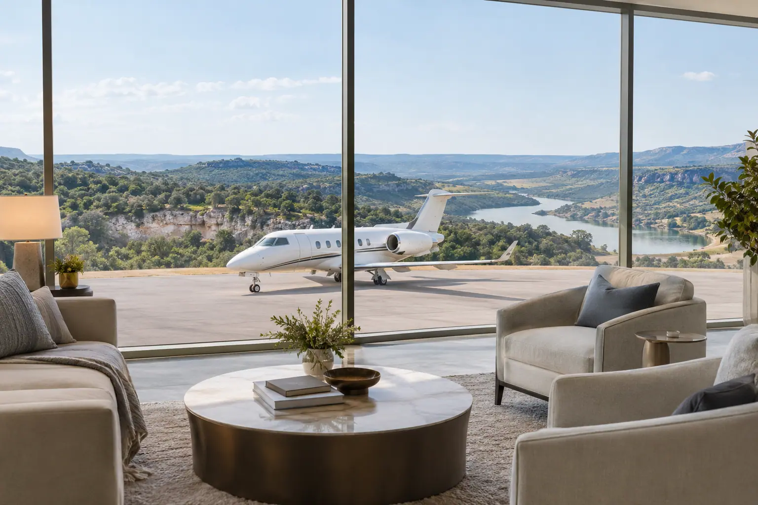 Private terminal lounge overlooking the ramp