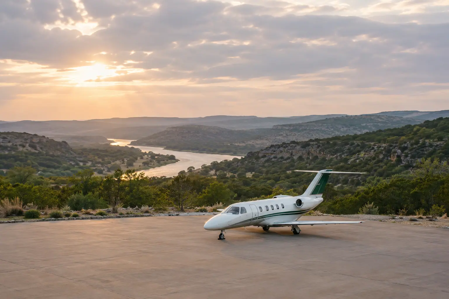 Light jet waiting on an empty ramp