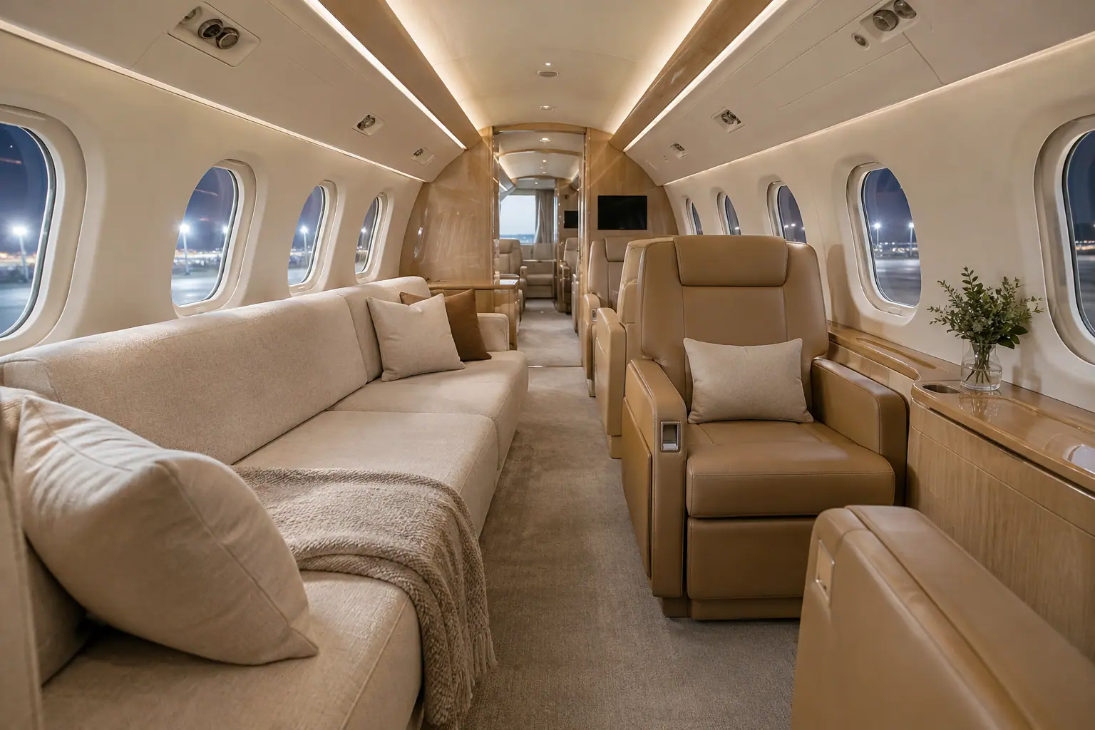 Super-midsize jet cabin interior
