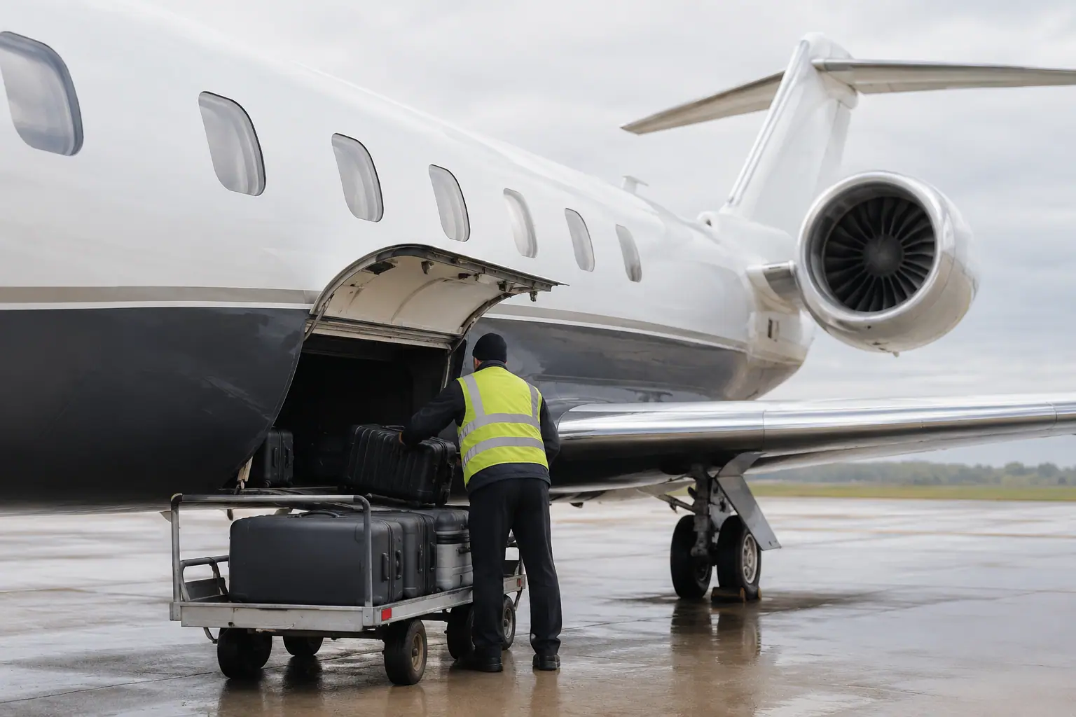Bags loaded into a private jet