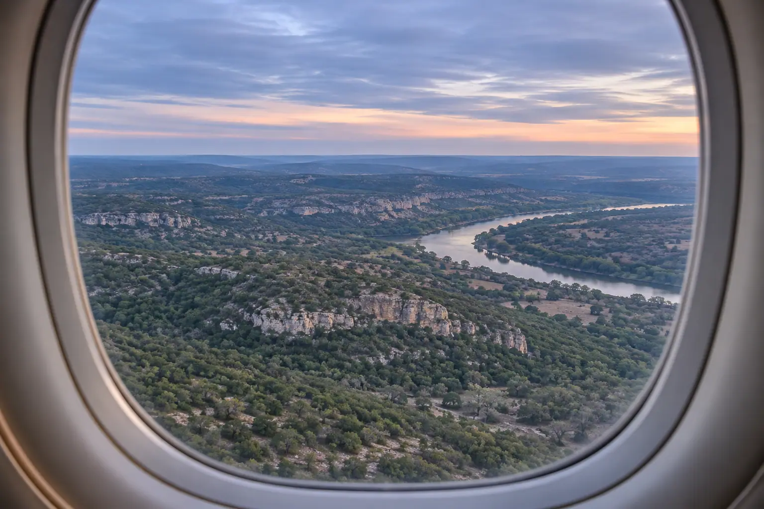 Austin area from a private jet window